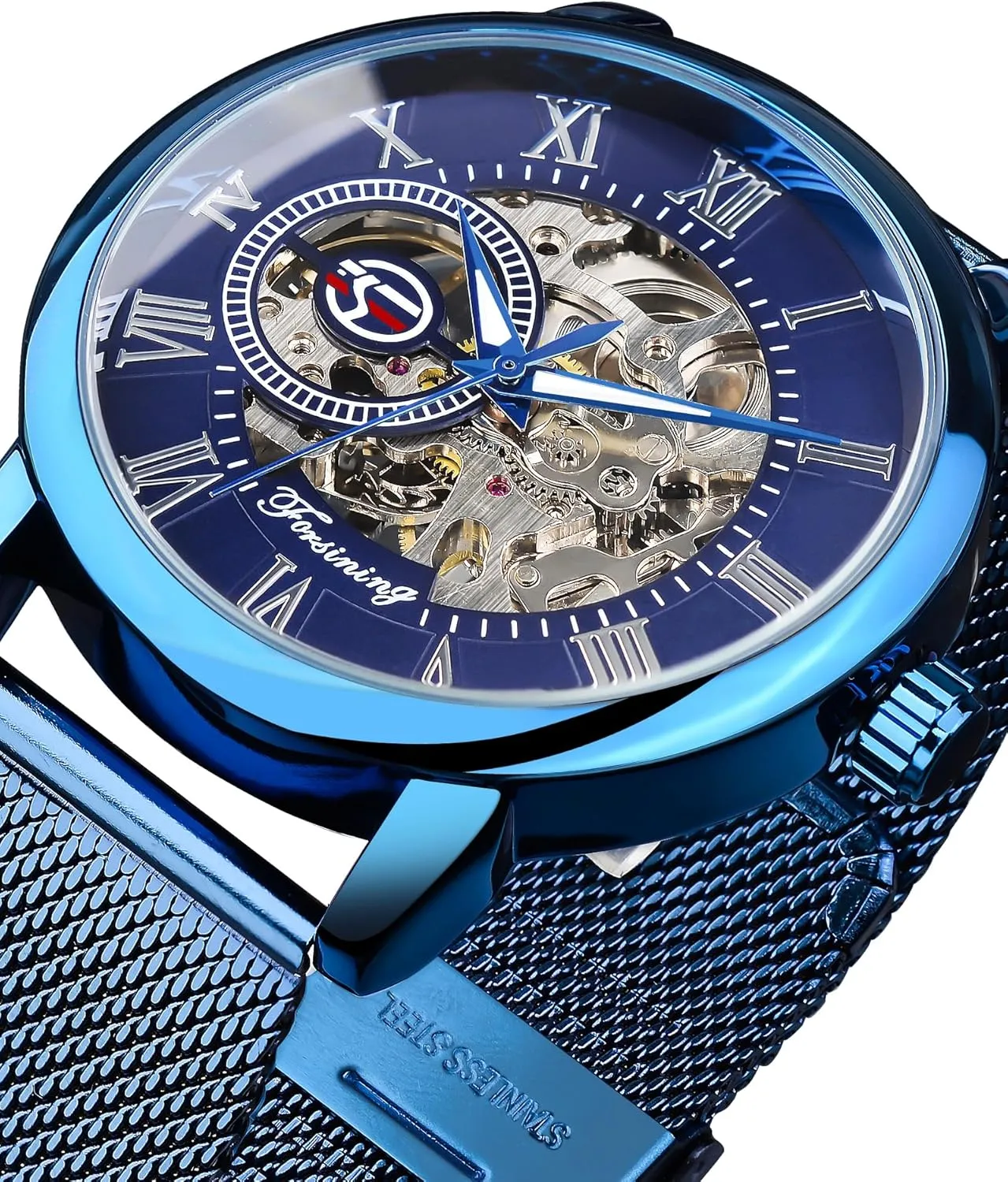 FORSINING Men's Skeleton Watch Steampunk Watch Black Mechanical Watch for Men Minimalist Retro Design Mechanical Skeleton Wrist Watch Transparent