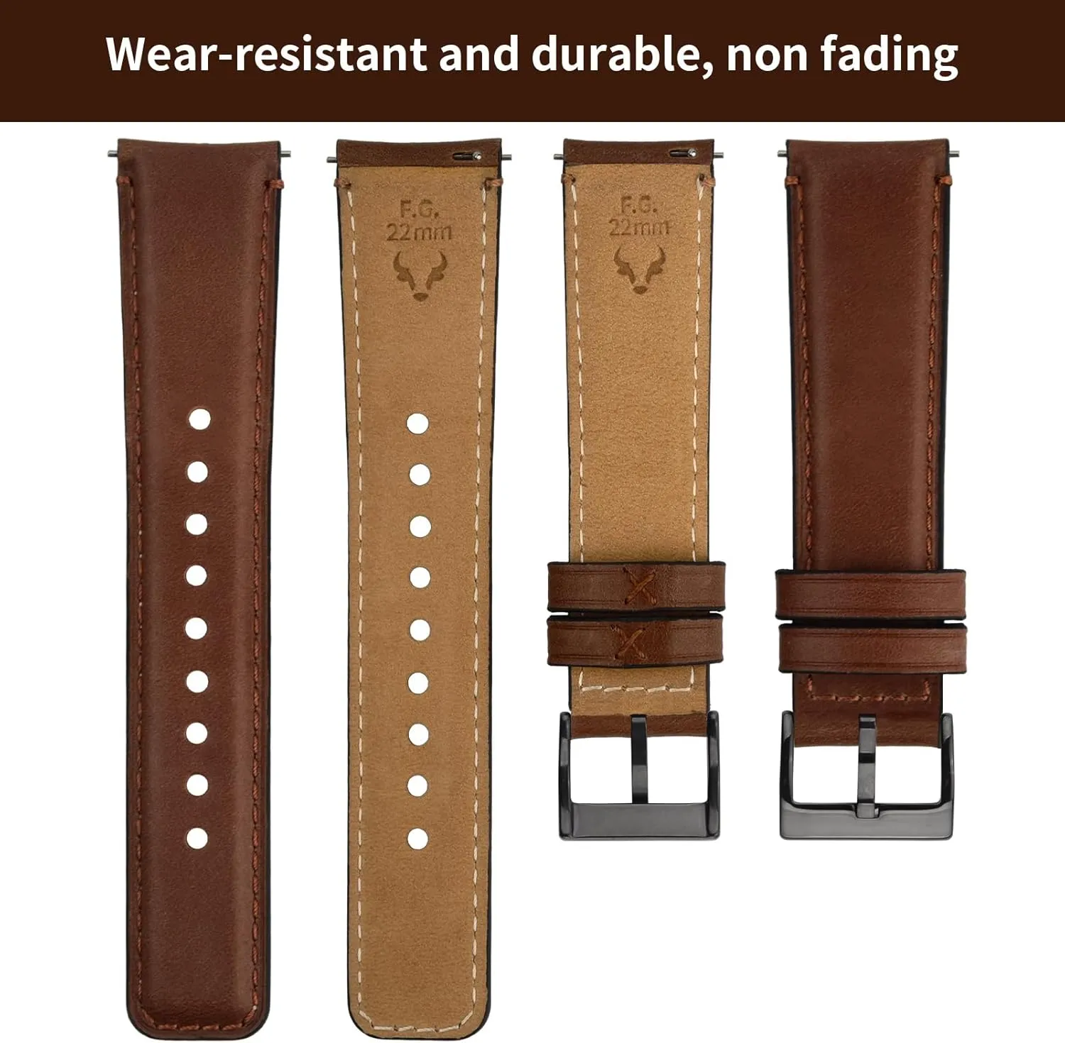 Fullmosa Watch Bands,18mm 19mm 20mm 22mm 24mm Quick Release Leather Watch Band Strap - Burnished Leather Watch Band Vintage Wristband