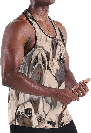 Funny Pug Faces Men's Tank Top Workout Gym Muscle Tee Fitness Sleeveless T Shirt XS