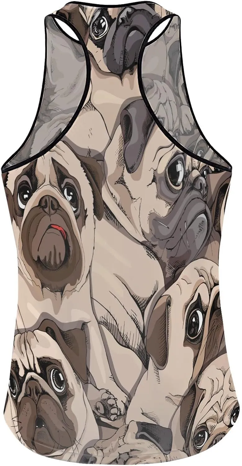 Funny Pug Faces Men's Tank Top Workout Gym Muscle Tee Fitness Sleeveless T Shirt XS