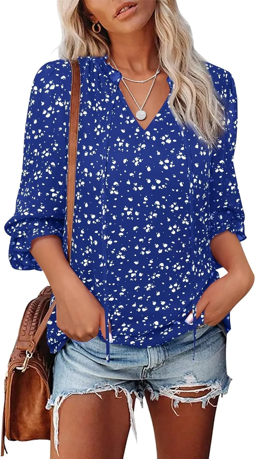 Gaharu Womens Business Casual Blouses Ruffle V Neck Work Dressy Shirts Long Sleeve Chifffon Tunic Tops