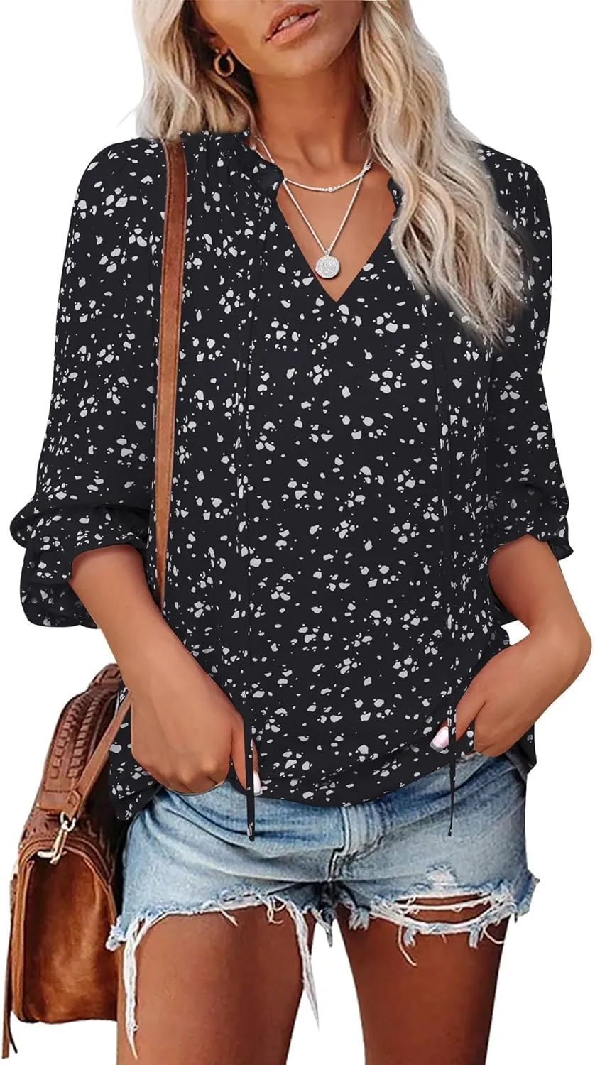 Gaharu Womens Business Casual Blouses Ruffle V Neck Work Dressy Shirts Long Sleeve Chifffon Tunic Tops