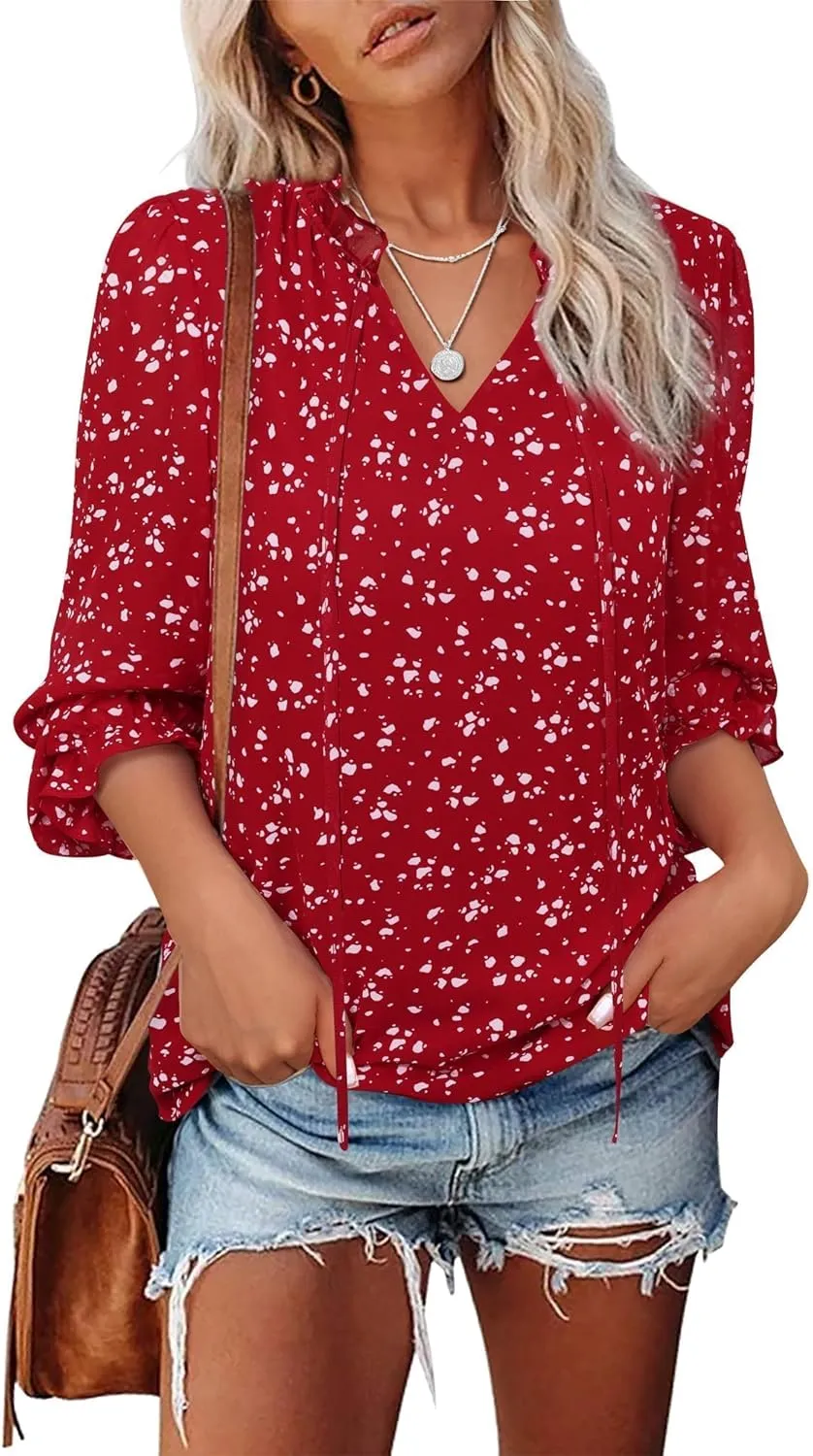 Gaharu Womens Business Casual Blouses Ruffle V Neck Work Dressy Shirts Long Sleeve Chifffon Tunic Tops