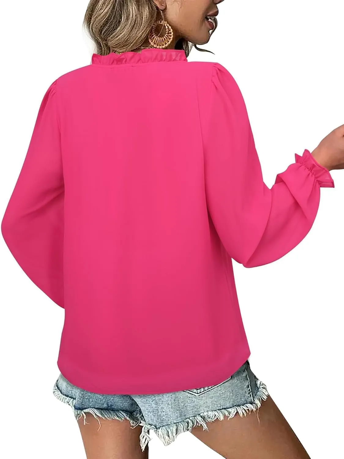 Gaharu Womens Business Casual Blouses Ruffle V Neck Work Dressy Shirts Long Sleeve Chifffon Tunic Tops