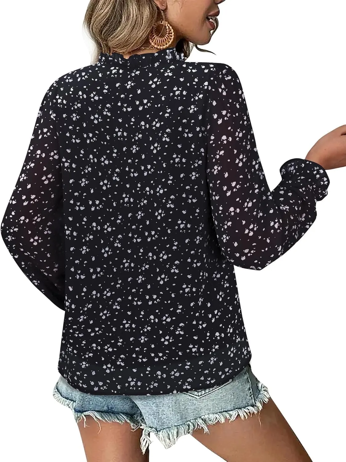 Gaharu Womens Business Casual Blouses Ruffle V Neck Work Dressy Shirts Long Sleeve Chifffon Tunic Tops