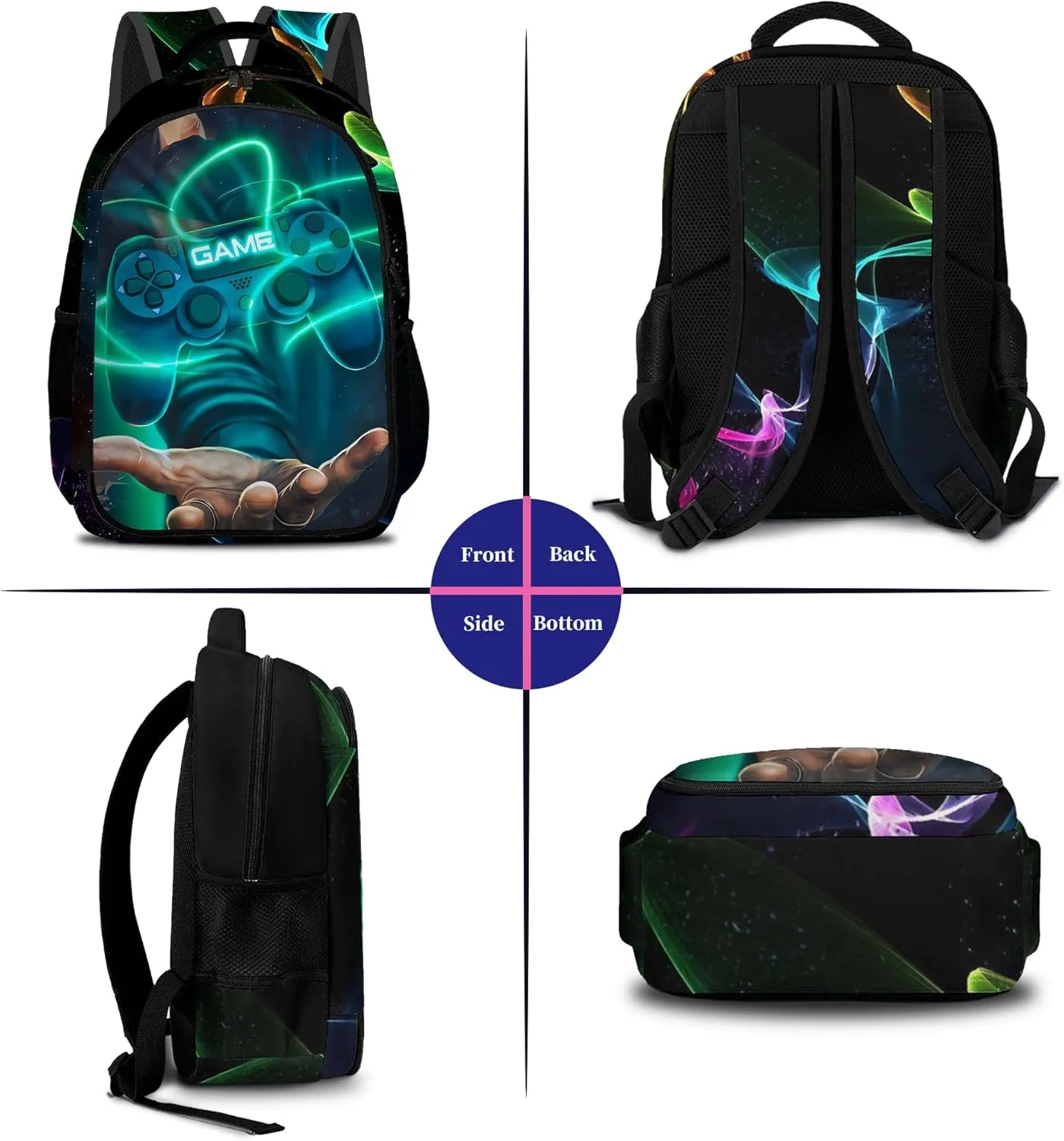 Game Backpack Set for Boys, Gaming Backpack 3 Pack, Boy Backpack Lunch Box, and Pencil Bag for Kids Teens Elementary Middle School Large Capacity Game School Bag 17" ravel Back Pack