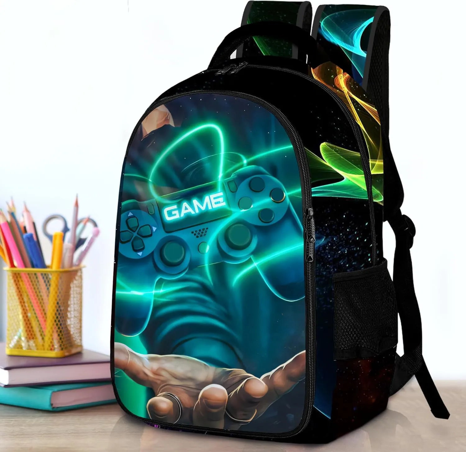 Game Backpack Set for Boys, Gaming Backpack 3 Pack, Boy Backpack Lunch Box, and Pencil Bag for Kids Teens Elementary Middle School Large Capacity Game School Bag 17" ravel Back Pack