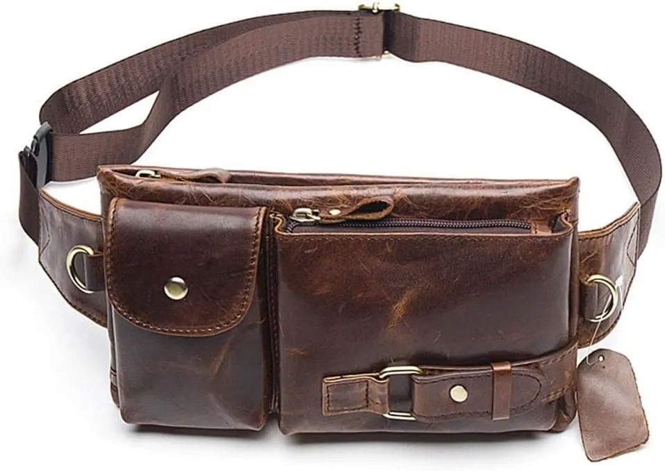 Genuine Leather Waist Bag, Retro Fanny Pack Travel Shoulder Bags for Outdoor, Parent