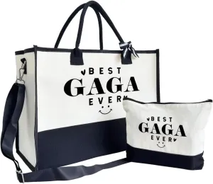 Gift for Best Gaga Ever - Canvas Beach Tote for Women With Inner Pocket & Make Up Bag - Birthday, Mother's Day, Novelty Present for Grandparents