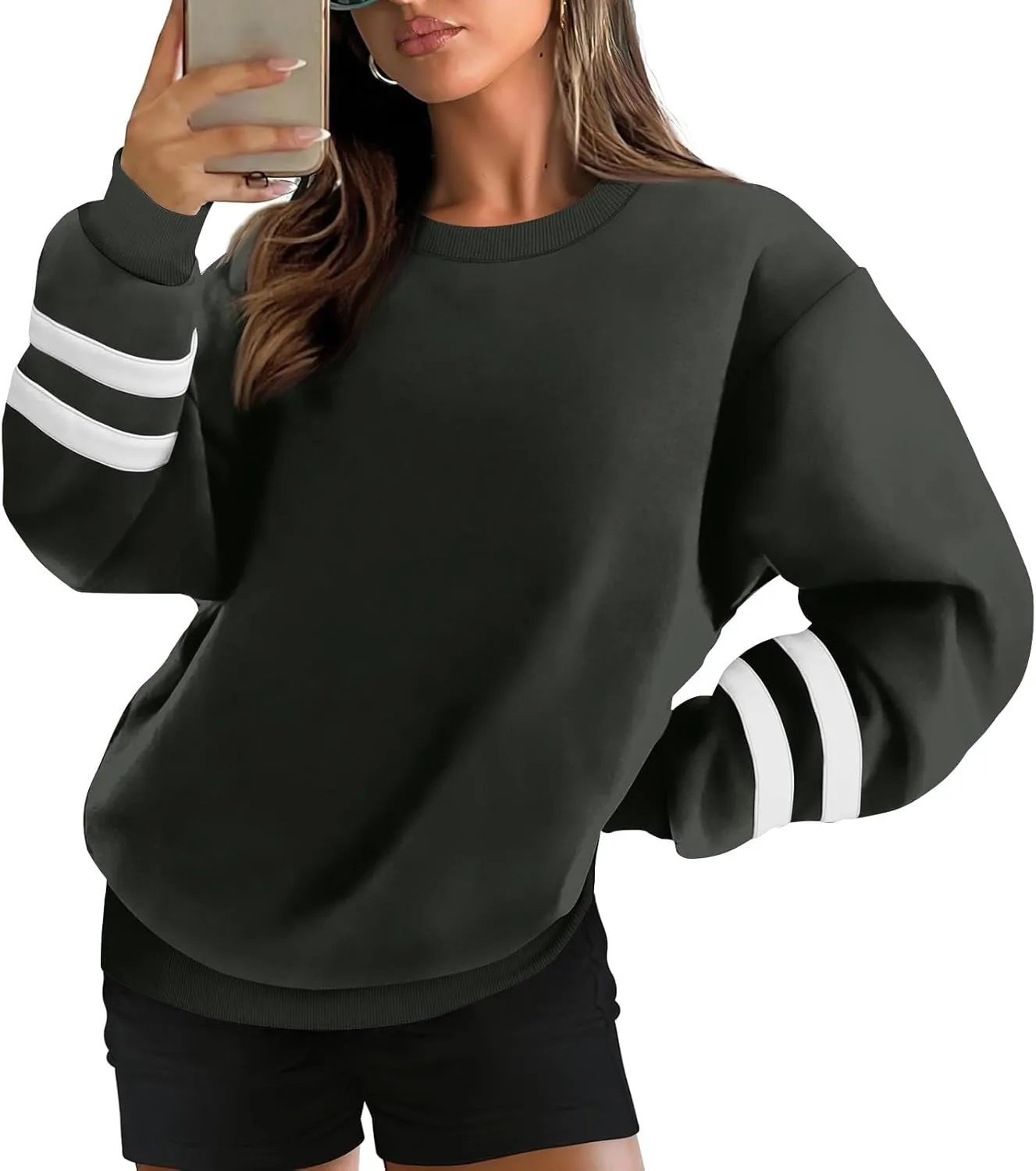 GOFULY Crewneck Sweatshirts Women Plus Size Oversized Fall Winter Pullover Long Sleeve Solid Sweatshirts Casual Shirts