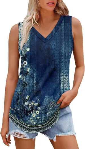 GOFULY Tank Top for Women Dressy V Neck Tops Loose Fit Sleeveless Floral Print Shirts Dressy Casual Summer 2025 Blouses