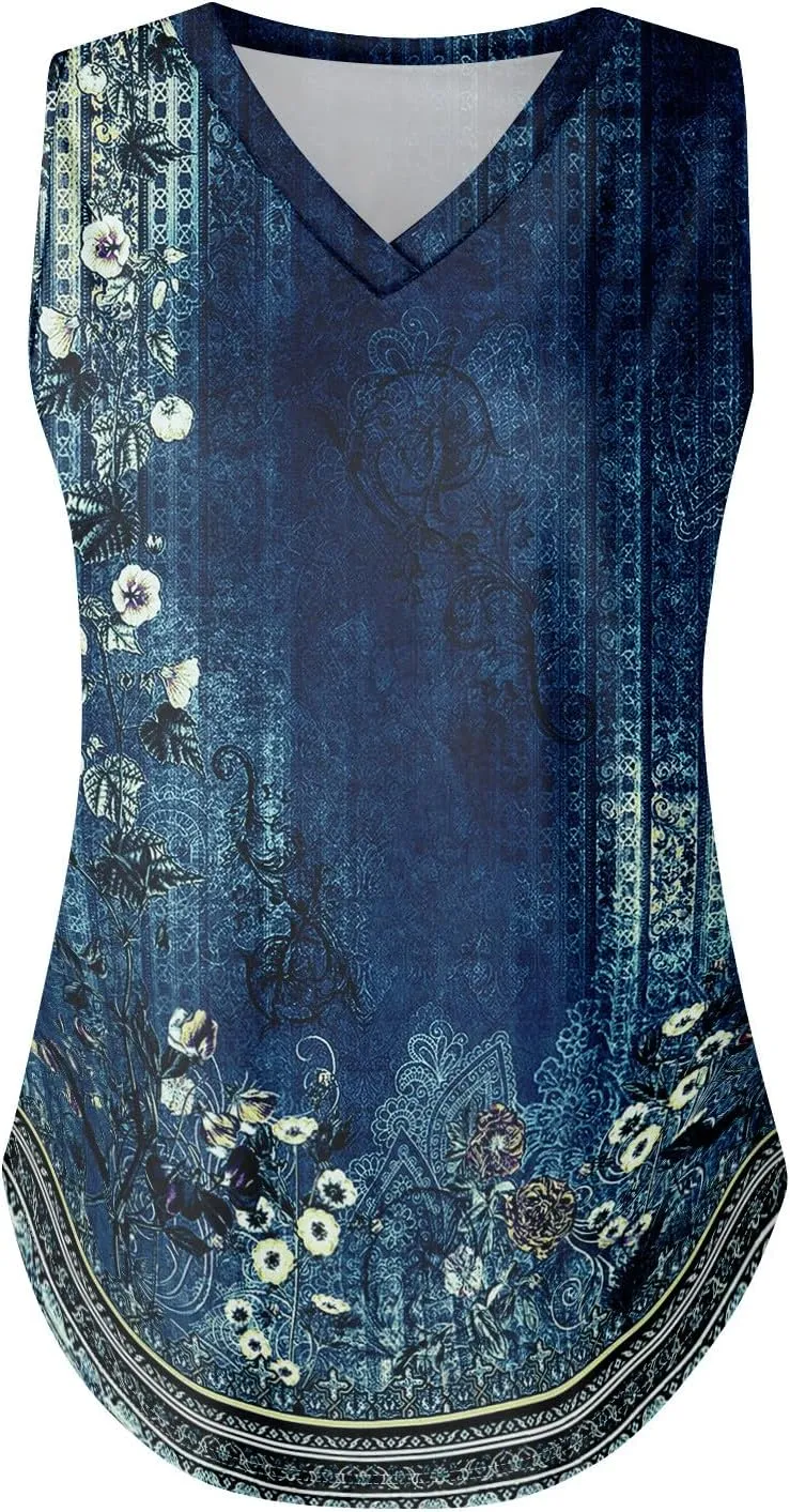 GOFULY Tank Top for Women Dressy V Neck Tops Loose Fit Sleeveless Floral Print Shirts Dressy Casual Summer 2025 Blouses