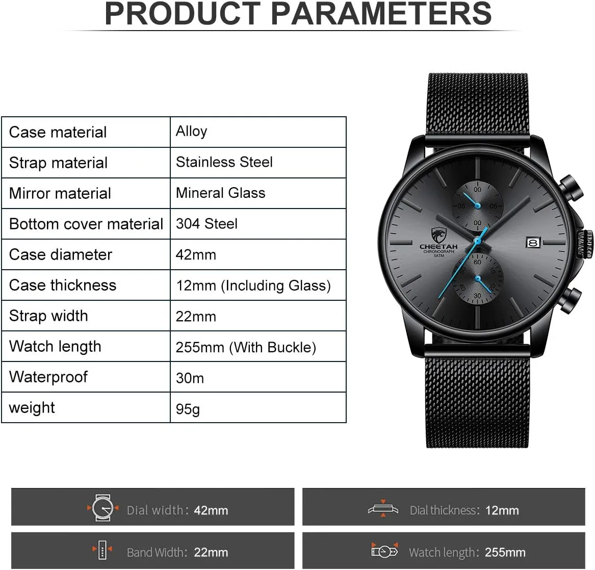 GOLDEN HOUR Mens Watch Fashion Sleek Minimalist Quartz Analog Mesh Stainless Steel Waterproof Chronograph Watches for Men with Auto Date