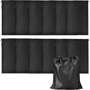 GONGKANGYUAN 12 Pcs Satin Wig Bags with Drawstring Satin Bag for Packaging Hair Extensions Wigs Soft Silk Pouches Hair Tools Storage Bags for Home and Salon (Black)