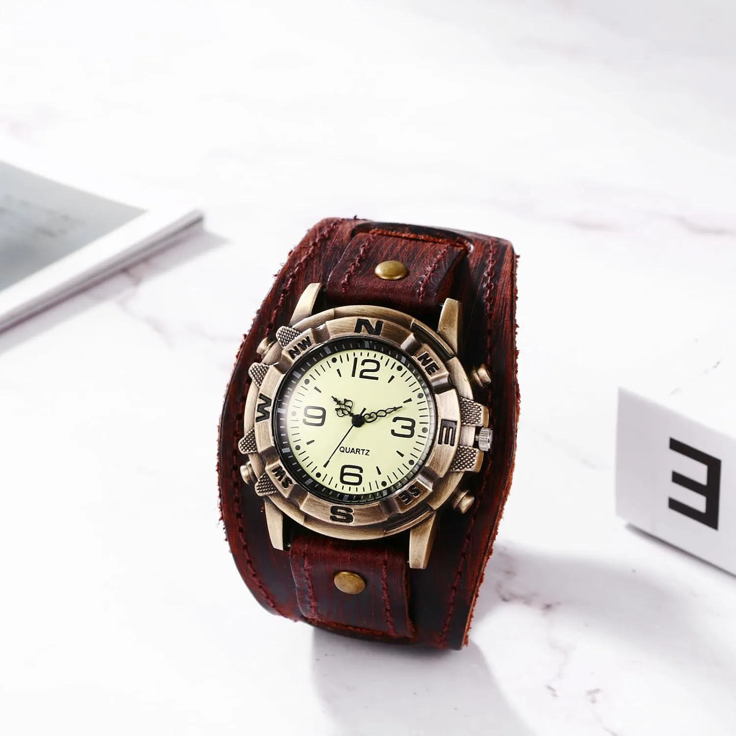 Gothic Punk Leather Watch: Men Vintage Steampunk Halloween Quartz Analog Bracelet Watches Retro Hip-hop Cuff Wristwatch