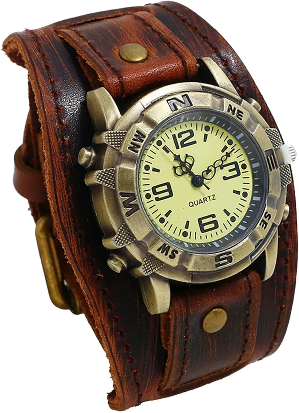 Gothic Punk Leather Watch: Men Vintage Steampunk Halloween Quartz Analog Bracelet Watches Retro Hip-hop Cuff Wristwatch