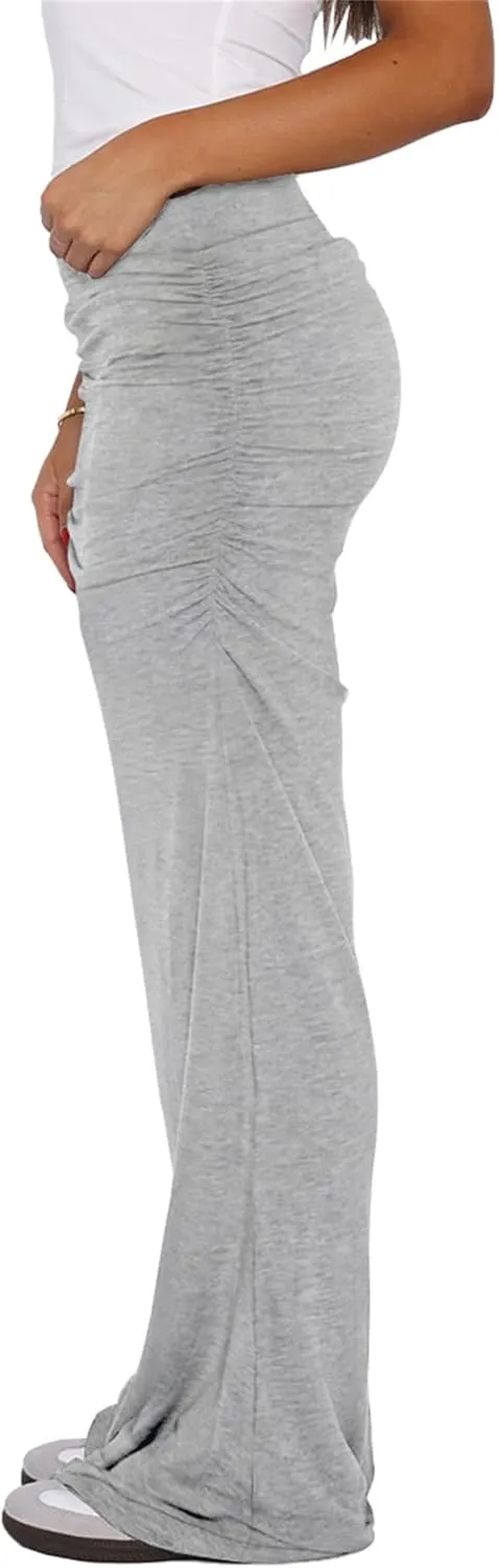 Hafailia Maxi Skirts for Women - Casual Ruched Y2K Low Rise Elastic Waist Long Bodycon Skirt 2025