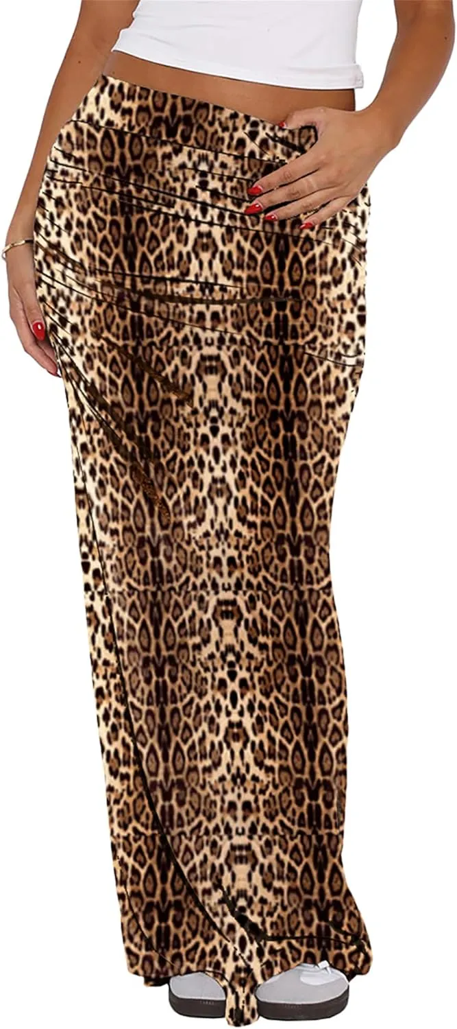 Hafailia Maxi Skirts for Women - Casual Ruched Y2K Low Rise Elastic Waist Long Bodycon Skirt 2025