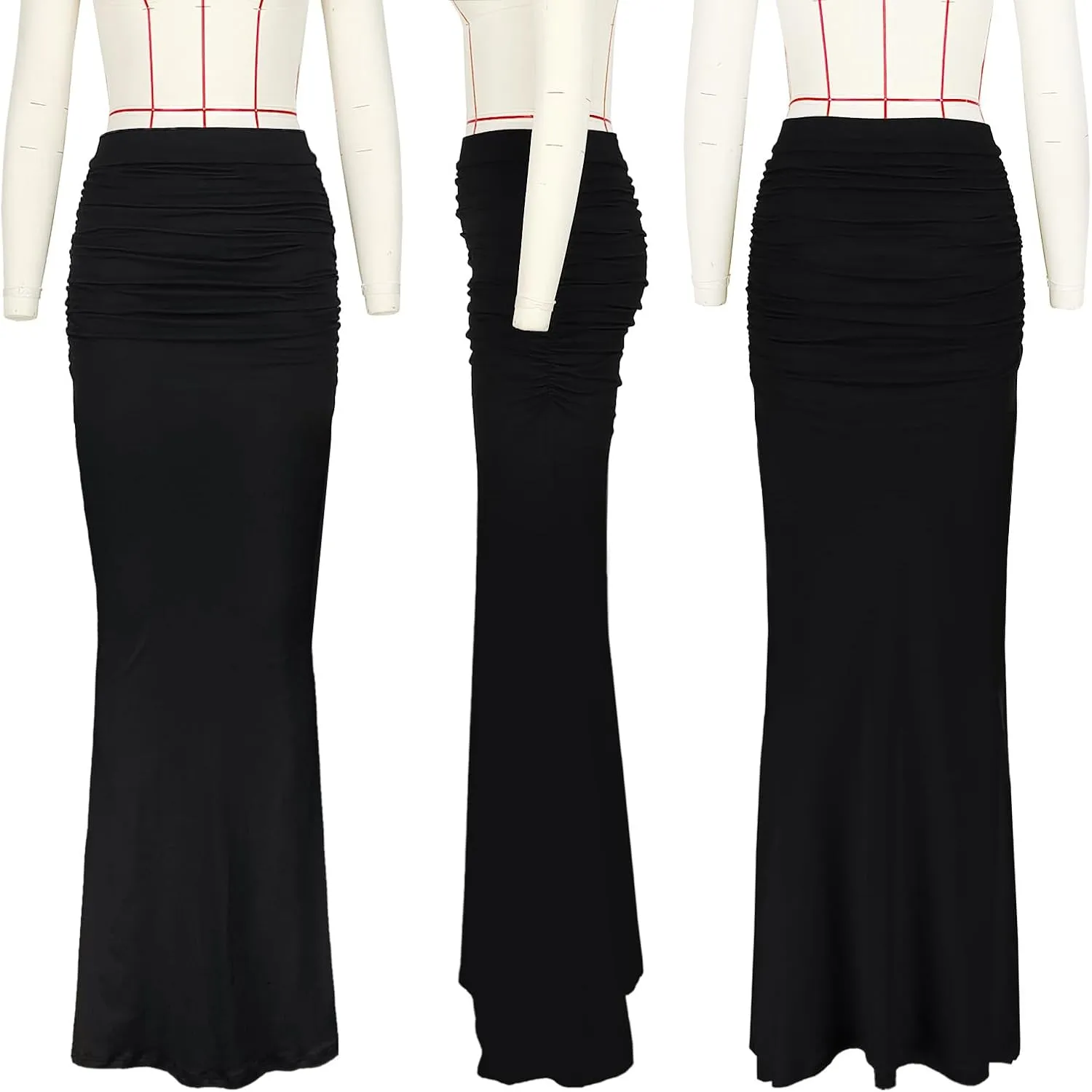 Hafailia Maxi Skirts for Women - Casual Ruched Y2K Low Rise Elastic Waist Long Bodycon Skirt 2025