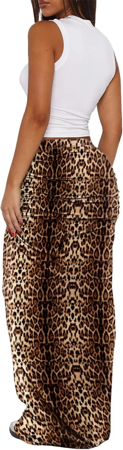 Hafailia Maxi Skirts for Women - Casual Ruched Y2K Low Rise Elastic Waist Long Bodycon Skirt 2025