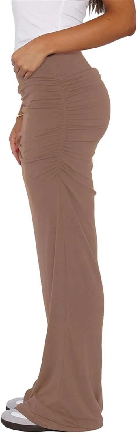 Hafailia Maxi Skirts for Women - Casual Ruched Y2K Low Rise Elastic Waist Long Bodycon Skirt 2025