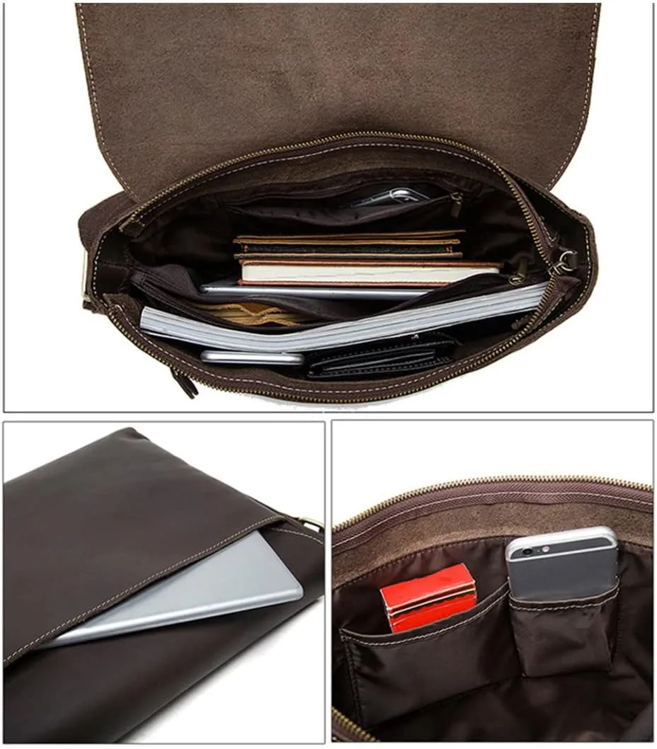 Haitpant Men's Crazy Horse Leather Briefcases Laptop Bag Office Bags Messenger Bags Leather Computer Bags