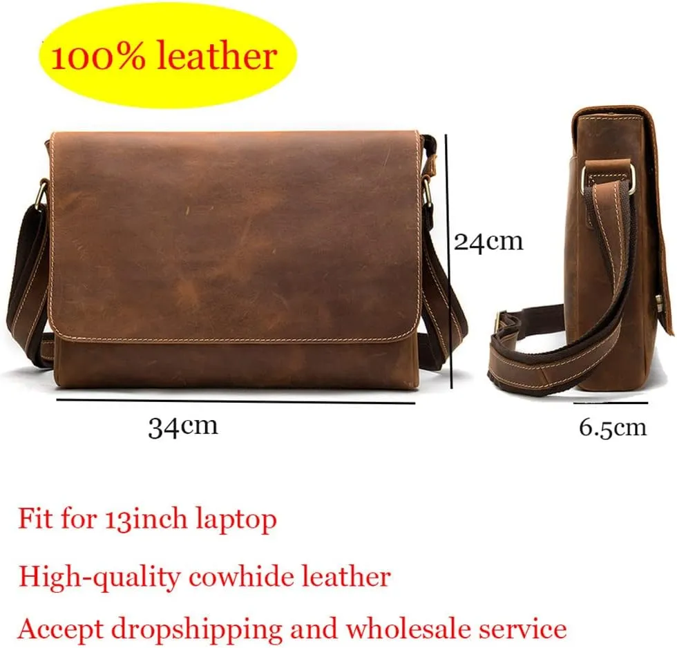 Haitpant Men's Crazy Horse Leather Briefcases Laptop Bag Office Bags Messenger Bags Leather Computer Bags