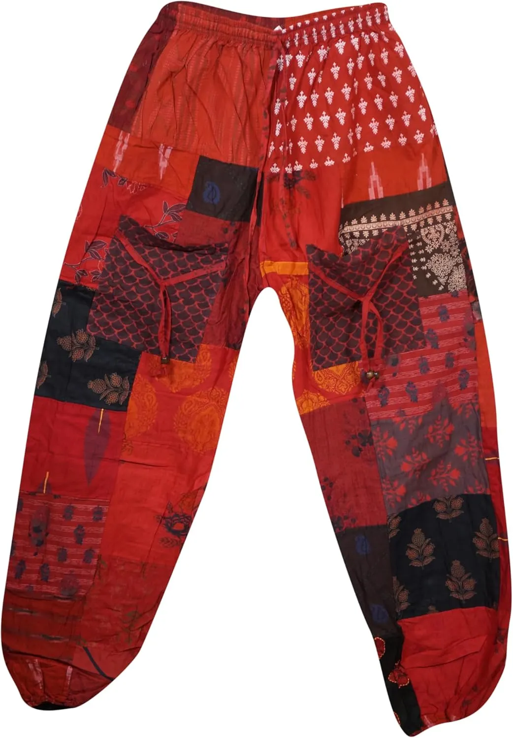 Handmade Boho Harem Pant Red Cotton Hippie Patchwork Pant, S/M/L