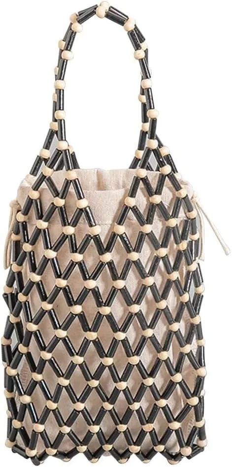 Handmade Woven Bucket Drawstring Handbag Summer Beach Bohemian Clutch Retro Top-handle Women Mini Tote
