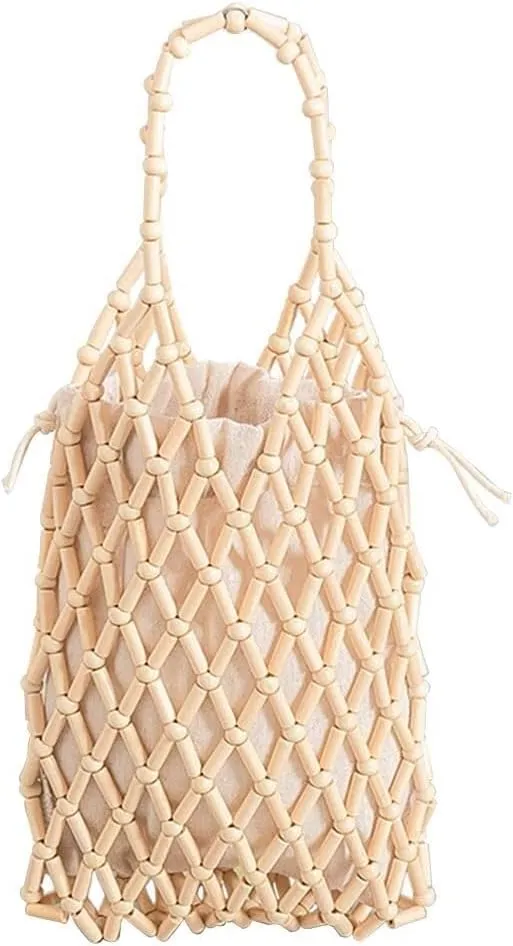 Handmade Woven Bucket Drawstring Handbag Summer Beach Bohemian Clutch Retro Top-handle Women Mini Tote