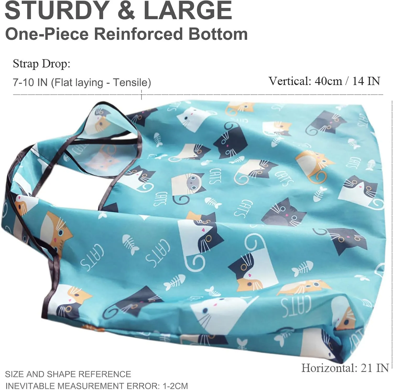 HAPPYHEDI Foldable Reusable Grocery Bags Washable Shopping Totes, Long Handles, Fold-Up Pouch, Heavy Duty Bulk