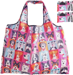 HAPPYHEDI Foldable Reusable Grocery Bags Washable Shopping Totes, Long Handles, Fold-Up Pouch, Heavy Duty Bulk