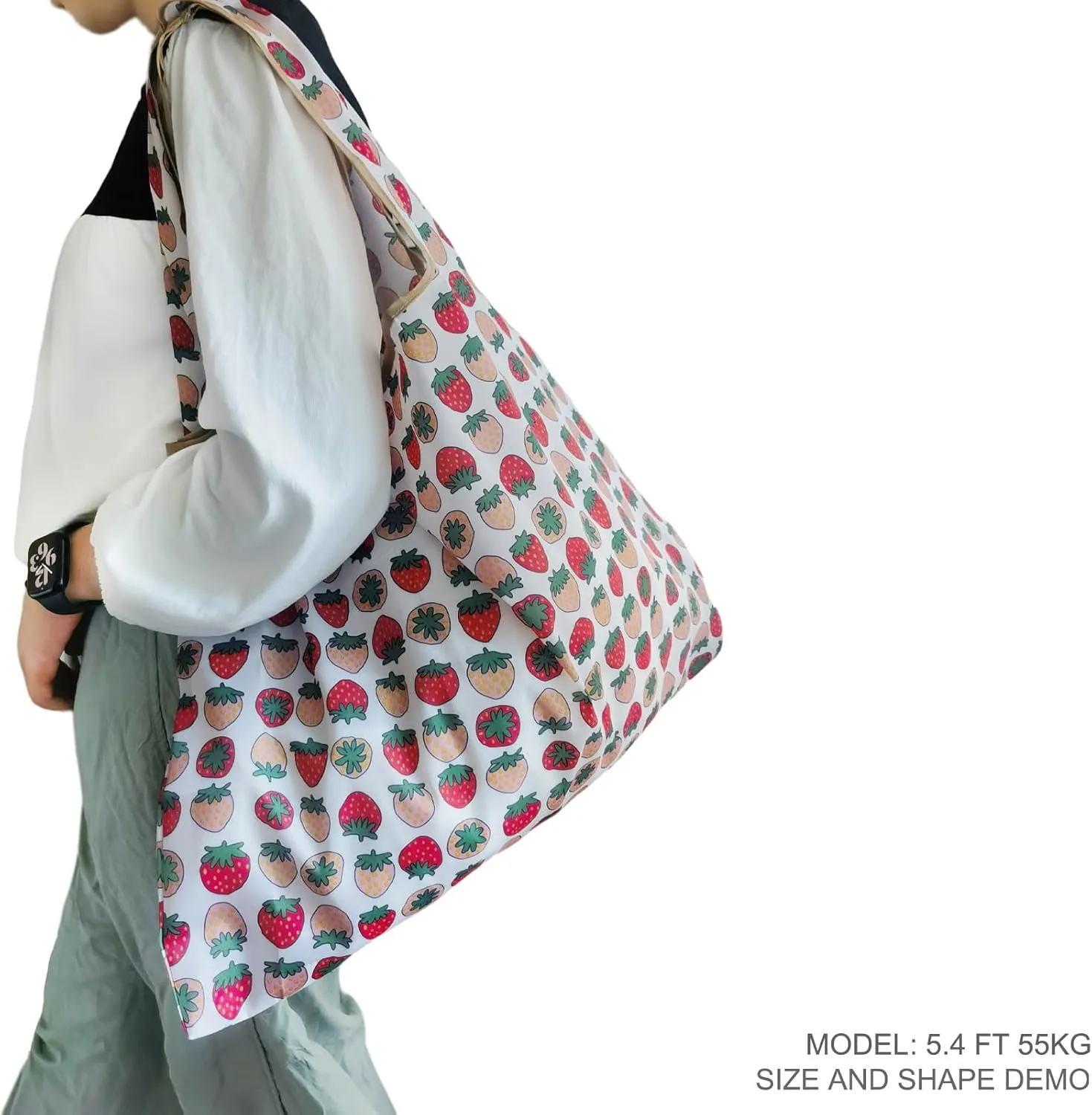 HAPPYHEDI Foldable Reusable Grocery Bags Washable Shopping Totes, Long Handles, Fold-Up Pouch, Heavy Duty Bulk