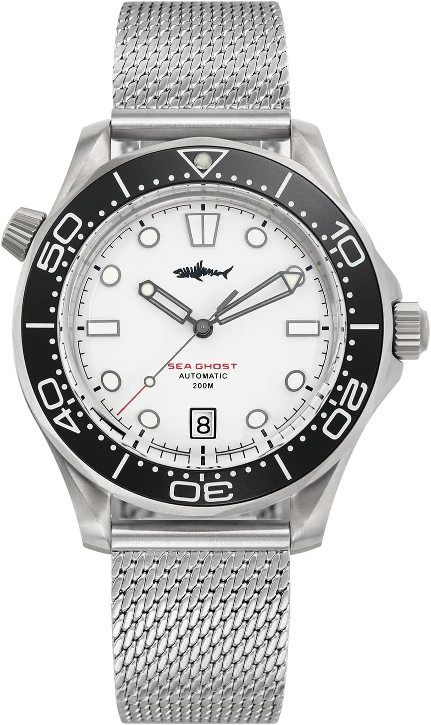 Heimdallr Titanium Case Sea Ghost NTTD Dive Watches for Men, NH35A Movement C3 Luminous Mens Automatic Watches, 200 Meter Water Resistant, Mesh Band