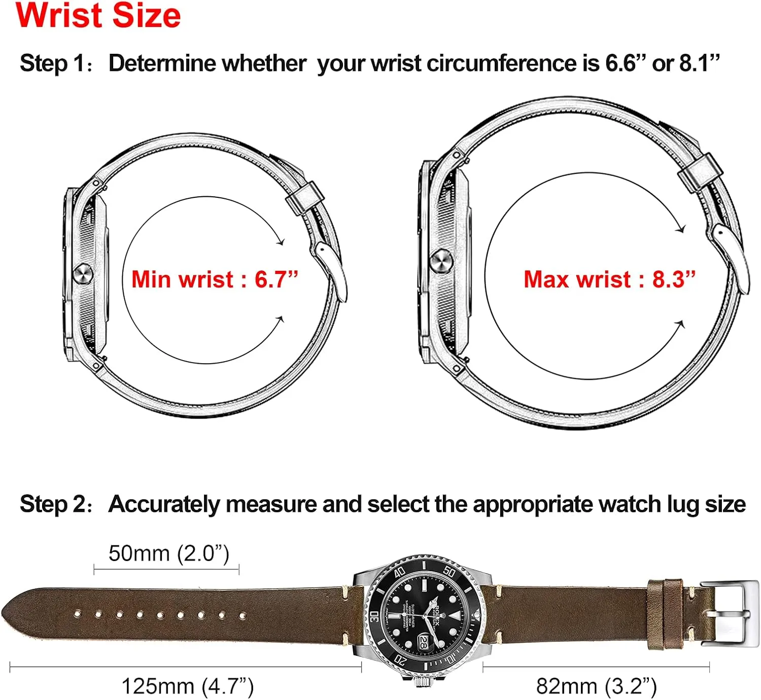 hemsut h Leather Watch Bands for Men, Horween Quick Release Leather Watch Strap Vintage Watch Replacement Wrap of 18mm, 20mm, 22mm