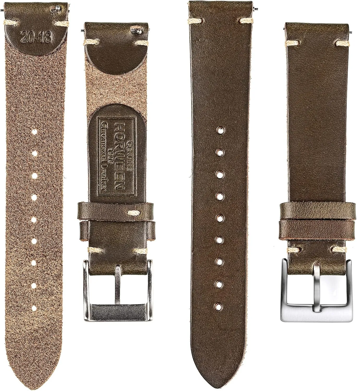 hemsut h Leather Watch Bands for Men, Horween Quick Release Leather Watch Strap Vintage Watch Replacement Wrap of 18mm, 20mm, 22mm