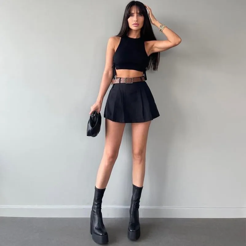 heyheyshine Summer Women's Casual Flared Pleated Mini Skater Skirt with Shorts High Waisted Ruffle Trim Lingerie Skirt
