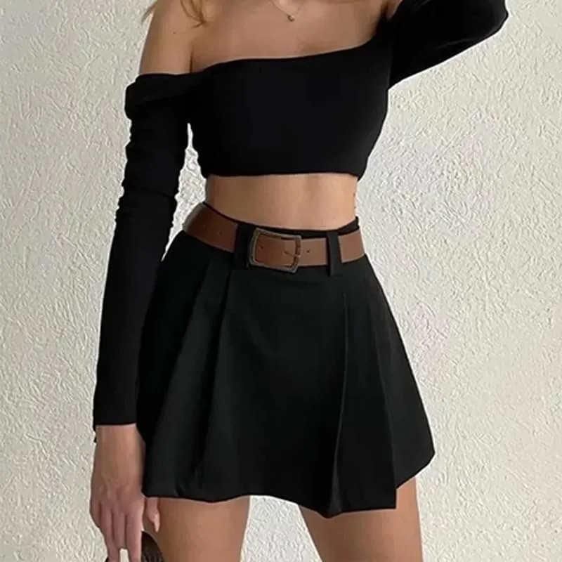 heyheyshine Summer Women's Casual Flared Pleated Mini Skater Skirt with Shorts High Waisted Ruffle Trim Lingerie Skirt