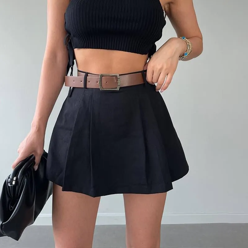 heyheyshine Summer Women's Casual Flared Pleated Mini Skater Skirt with Shorts High Waisted Ruffle Trim Lingerie Skirt