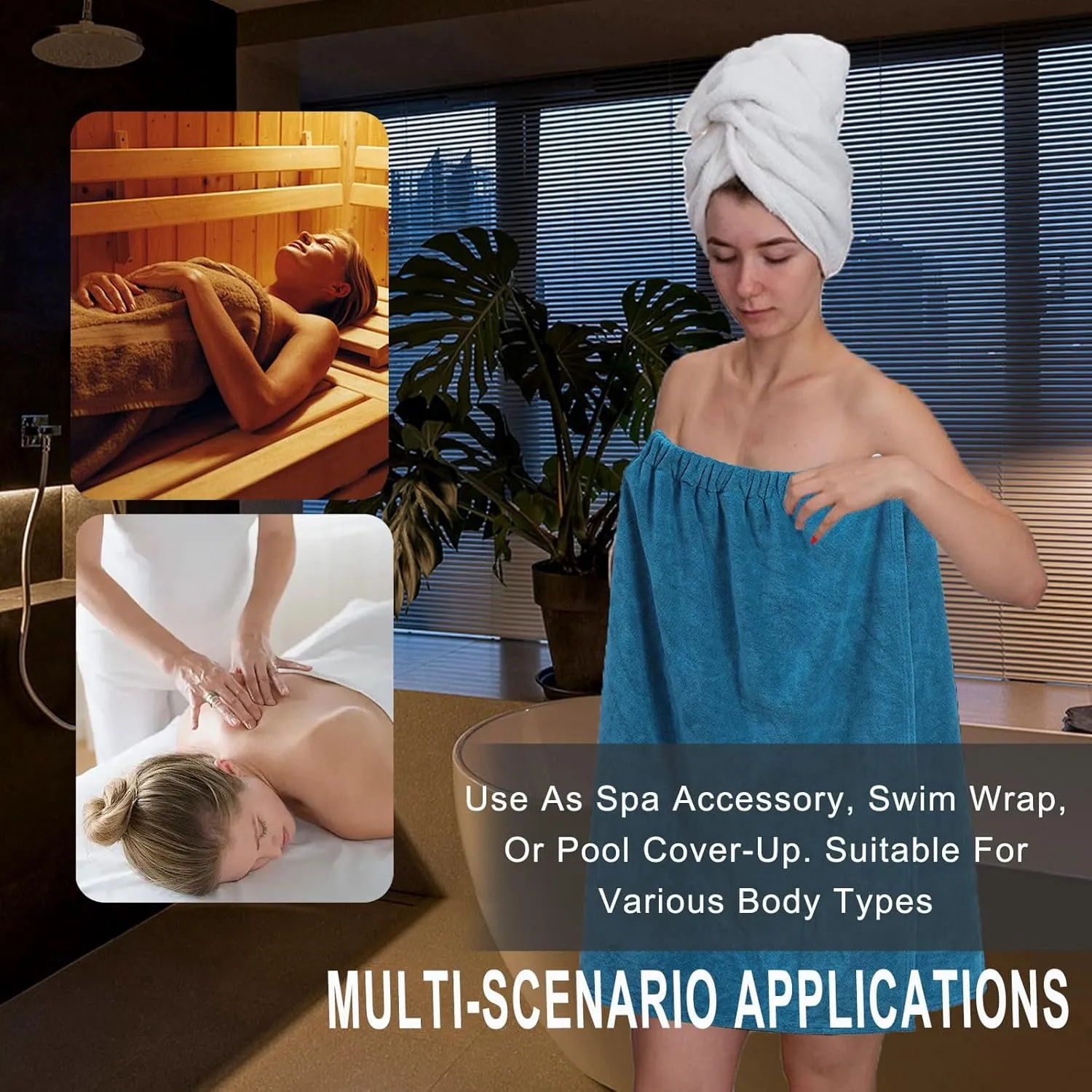 HGps8w 4-Pack Women's Soft Wrap Towel Shower Robe Lightweight Spa Body Wrap Adjustable Closure Bathrobe