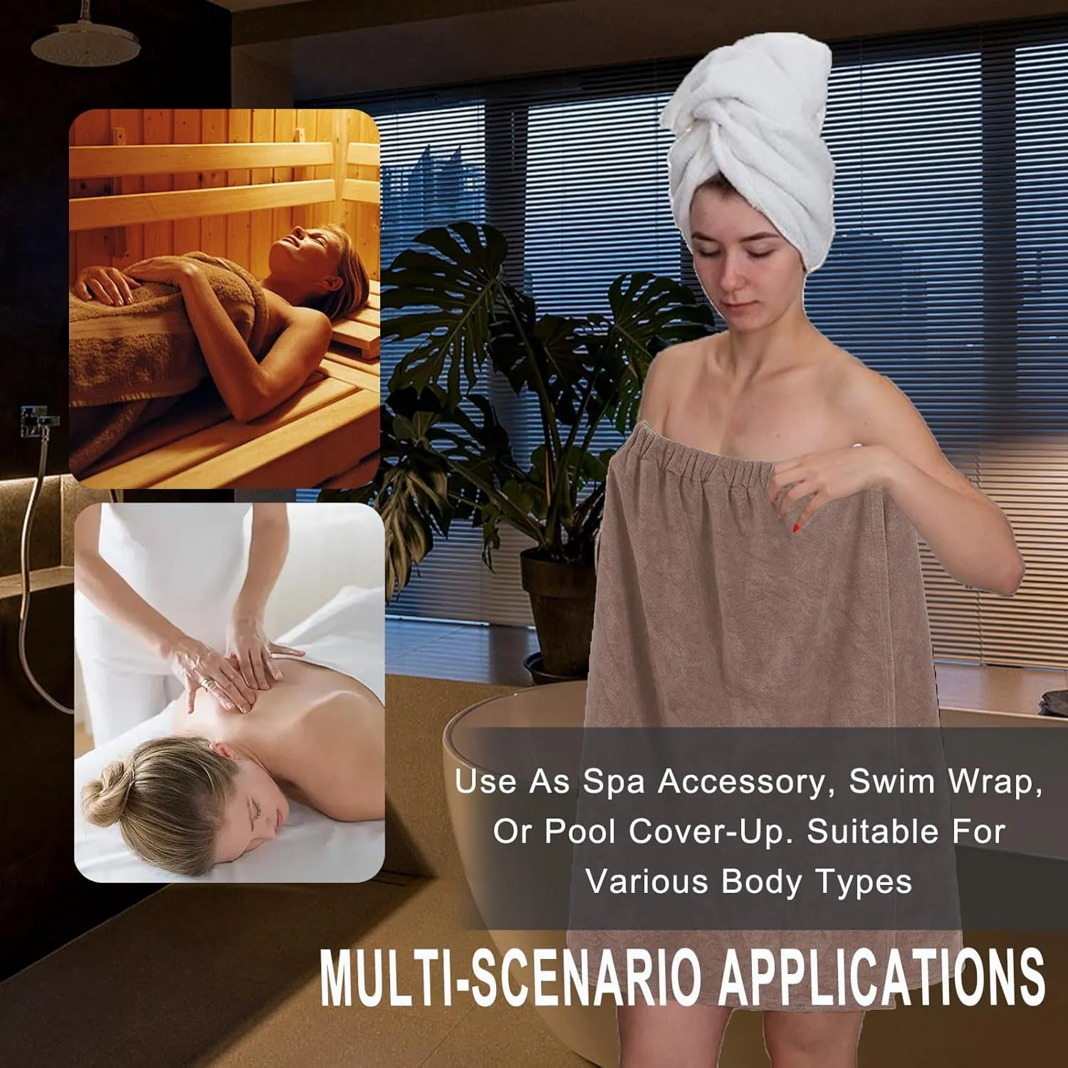 HGps8w 4-Pack Women's Soft Wrap Towel Shower Robe Lightweight Spa Body Wrap Adjustable Closure Bathrobe