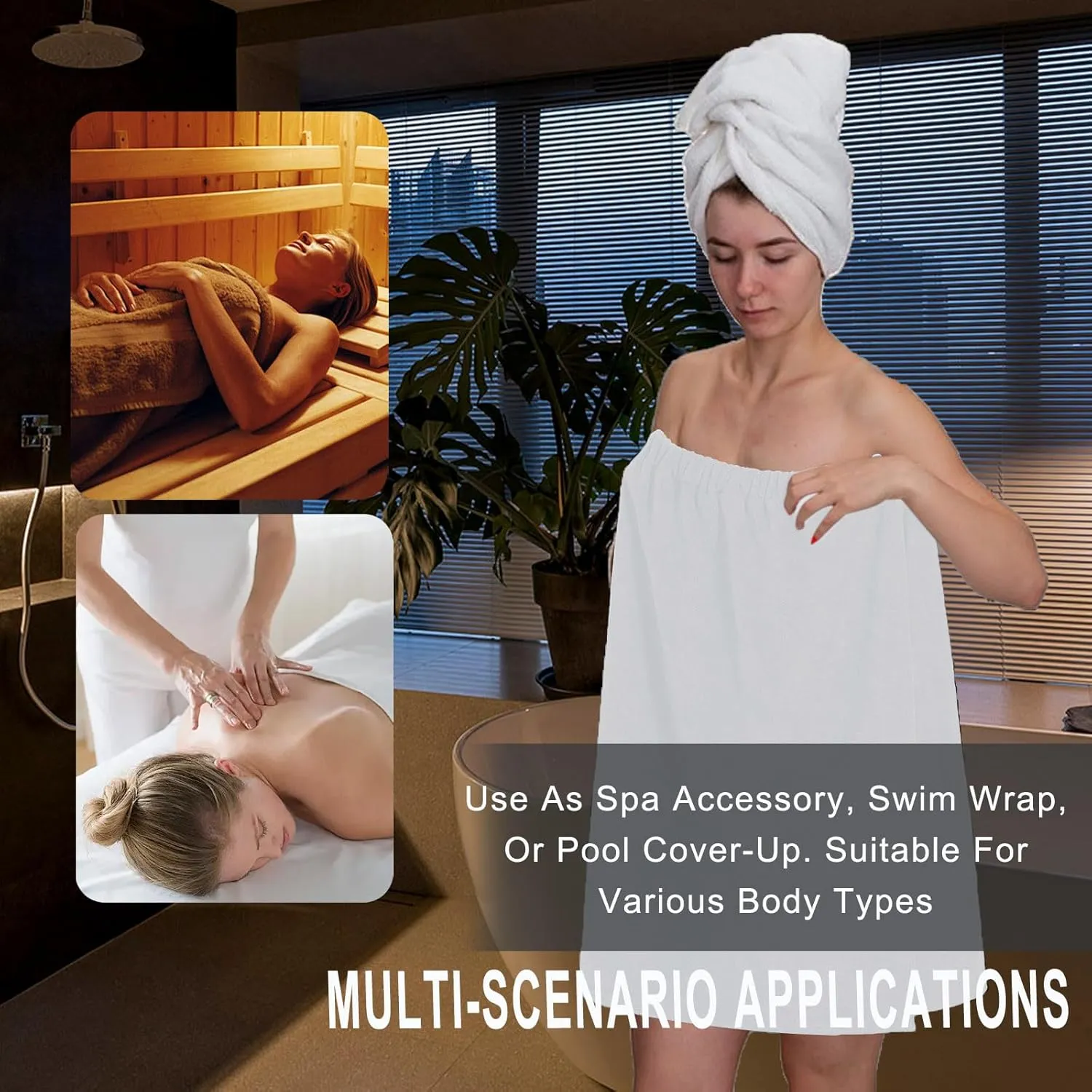 HGps8w 4-Pack Women's Soft Wrap Towel Shower Robe Lightweight Spa Body Wrap Adjustable Closure Bathrobe