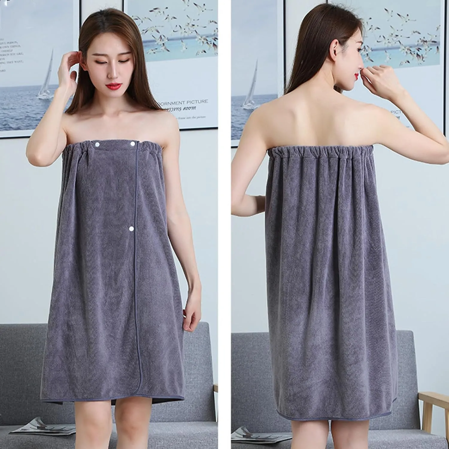 HGps8w 4-Pack Women's Soft Wrap Towel Shower Robe Lightweight Spa Body Wrap Adjustable Closure Bathrobe