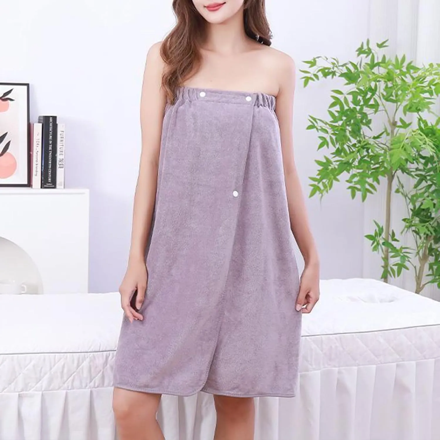 HGps8w 4-Pack Women's Soft Wrap Towel Shower Robe Lightweight Spa Body Wrap Adjustable Closure Bathrobe