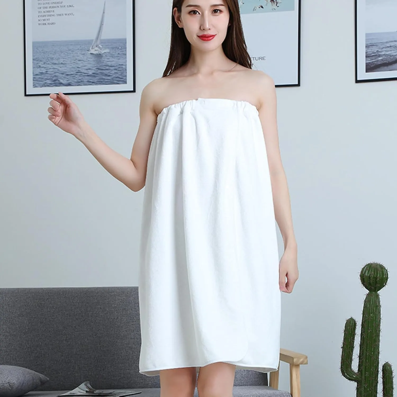 HGps8w 4-Pack Women's Soft Wrap Towel Shower Robe Lightweight Spa Body Wrap Adjustable Closure Bathrobe