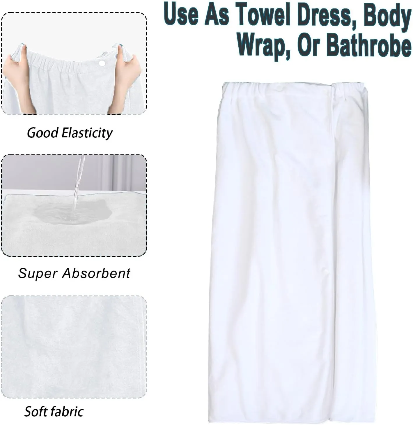 HGps8w 4-Pack Women's Soft Wrap Towel Shower Robe Lightweight Spa Body Wrap Adjustable Closure Bathrobe