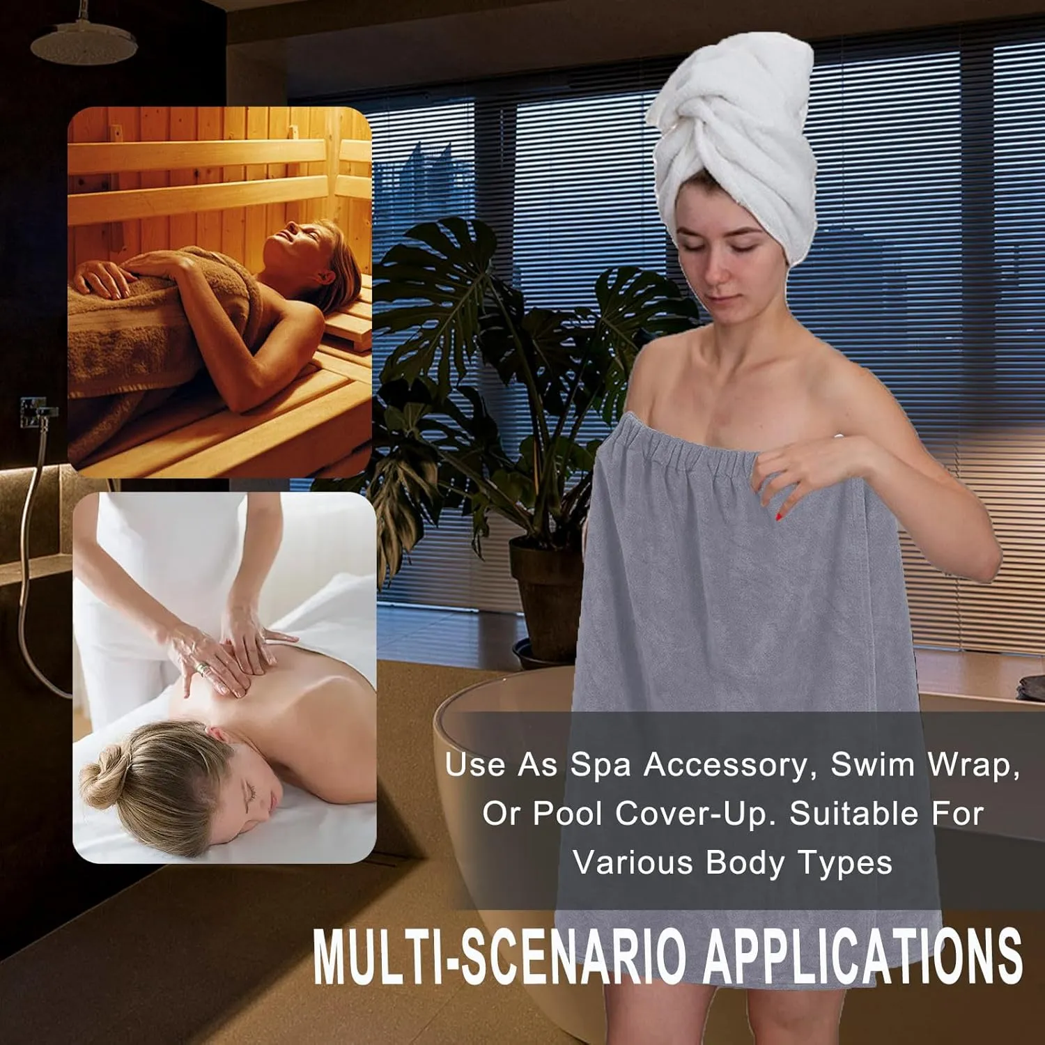 HGps8w 4-Pack Women's Soft Wrap Towel Shower Robe Lightweight Spa Body Wrap Adjustable Closure Bathrobe
