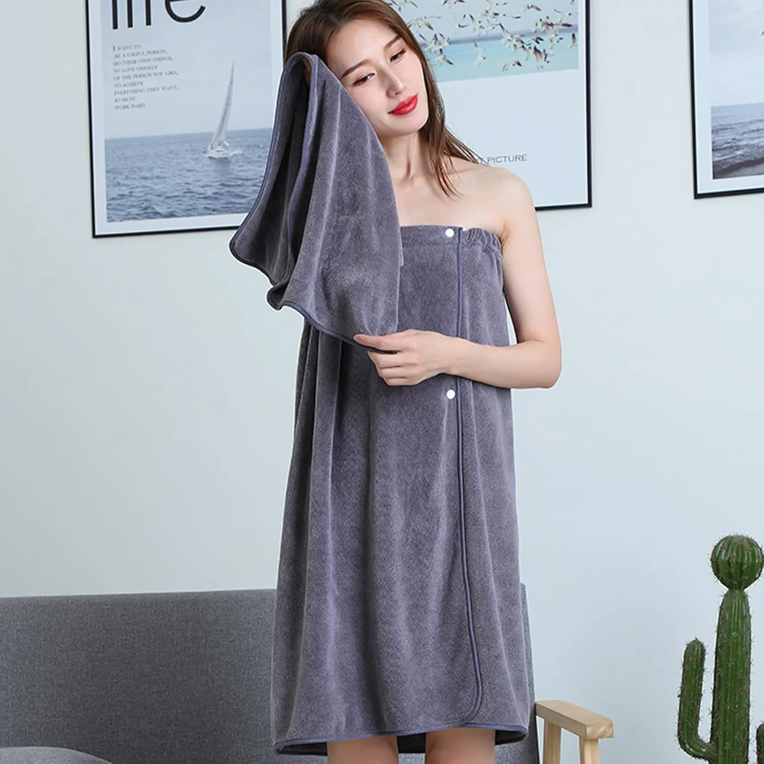 HGps8w 4-Pack Women's Soft Wrap Towel Shower Robe Lightweight Spa Body Wrap Adjustable Closure Bathrobe