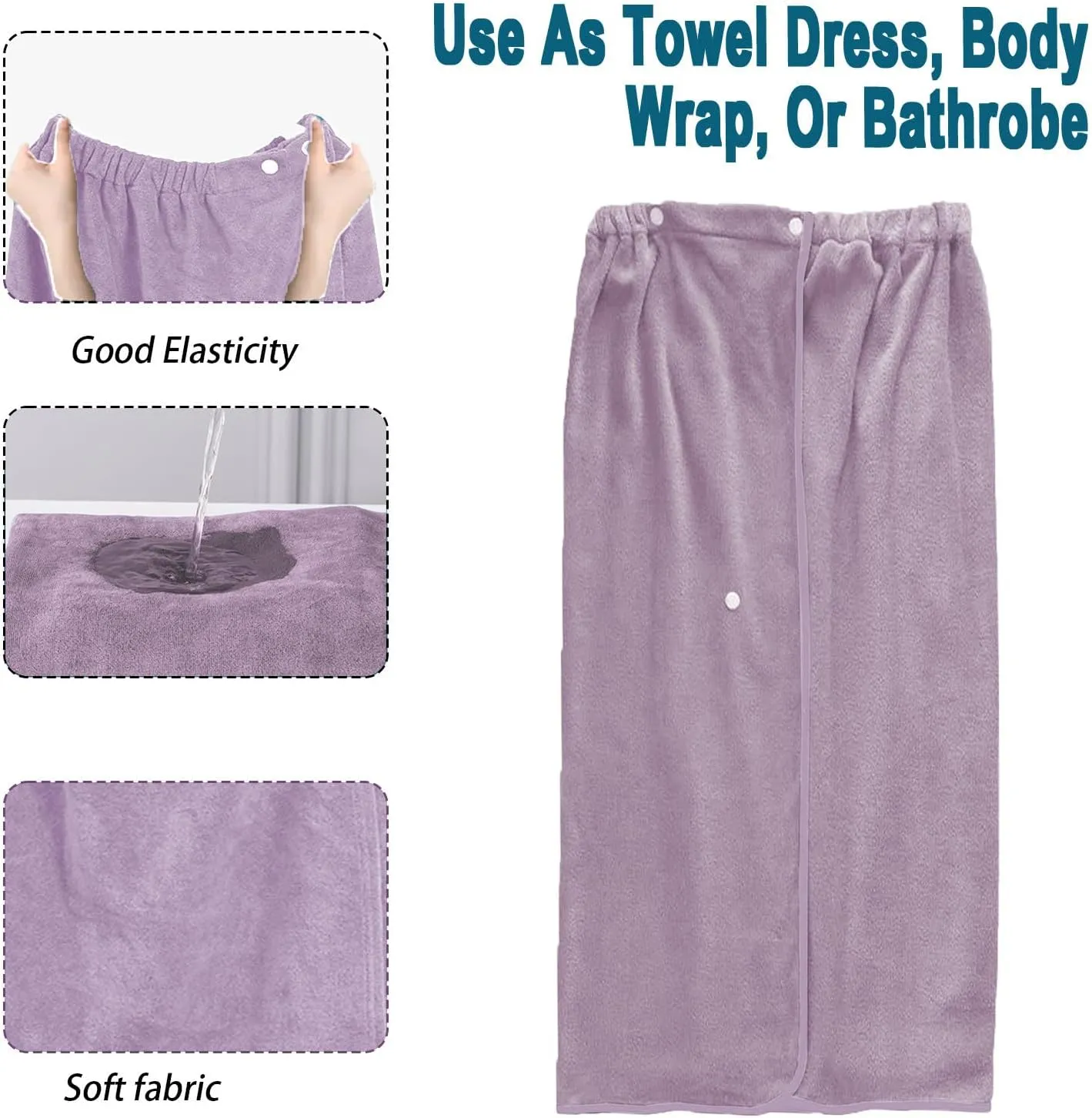 HGps8w 4-Pack Women's Soft Wrap Towel Shower Robe Lightweight Spa Body Wrap Adjustable Closure Bathrobe