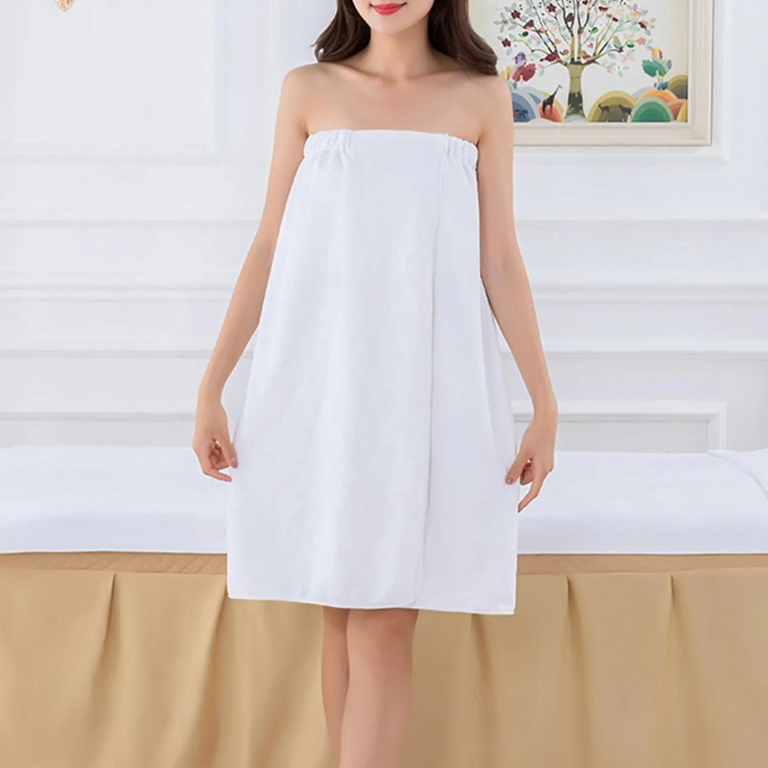 HGps8w 4-Pack Women's Soft Wrap Towel Shower Robe Lightweight Spa Body Wrap Adjustable Closure Bathrobe